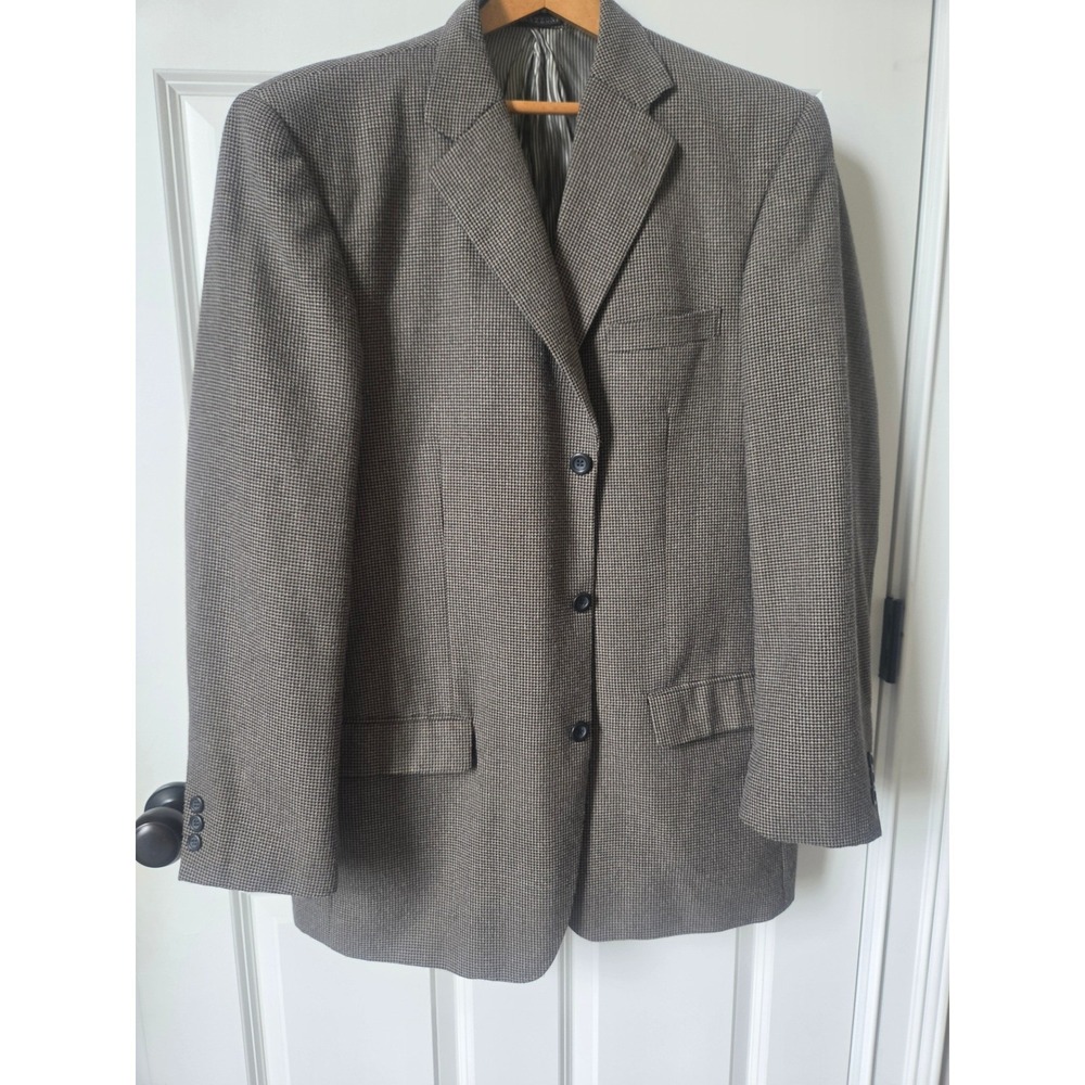 Mazzoni Mens Blazer 42L Brown Houndstooth Super 100s Lambswool Sport Coat Italy
